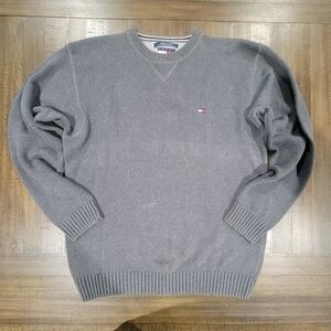 Tommy Hilfiger Grey Small Flag Stiched Casual knit Sweater Mens Large